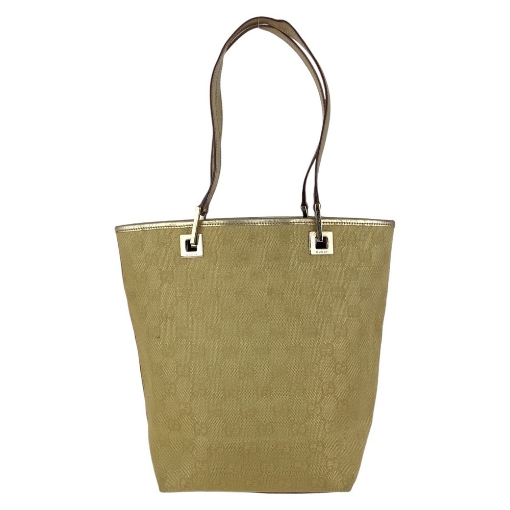 GUCCI Gold GG Canvas Leather Tote Bag Shoulder - Picture 3 of 10